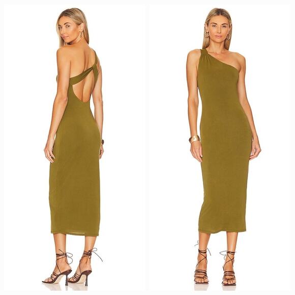 NOT YOURS TO KEEP Mary Midi Dress in Olive Medium - Picture 1 of 10